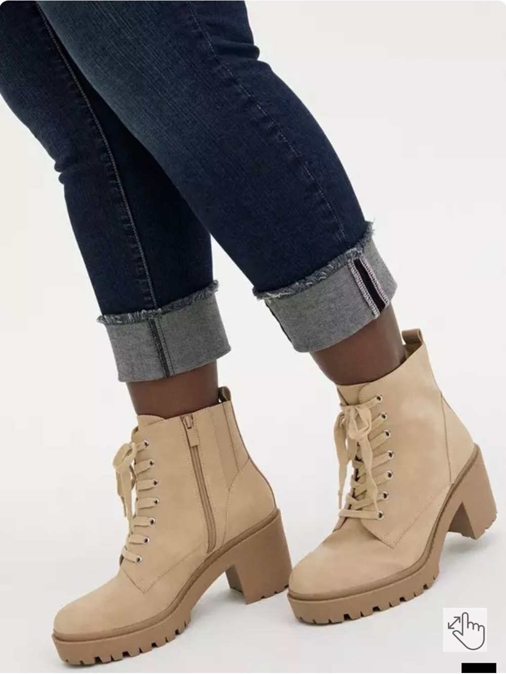 Torrid Chunky Lace-Up Hiker Bootie Sz 10 WW Tan/ Beige NWOB